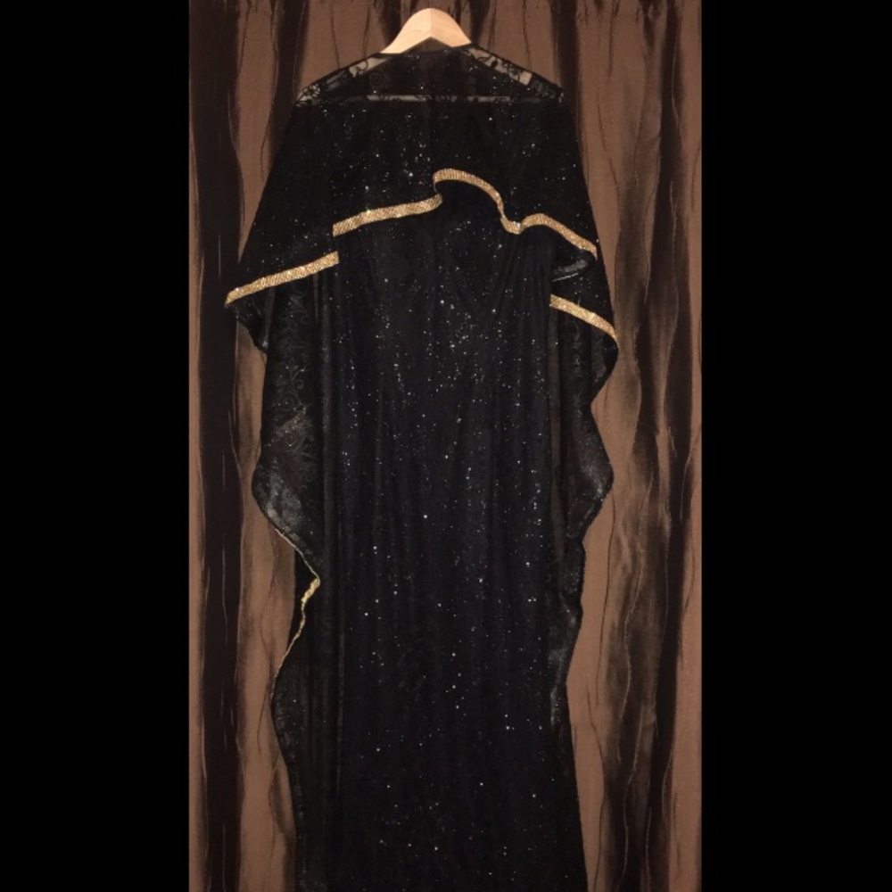 Black Fitted Sequence dress with Sequence Cape